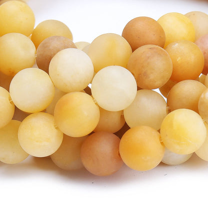 Natural Matte Yellow Jade Beads, 6MM Round Frosted Unpolished Loose Gemstone Beads for Bracelet Necklace Jewelry Making, Energy Stone Healing Power with Stretch Beading Cord