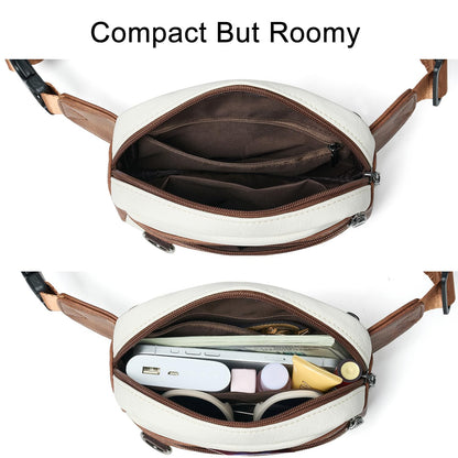 Leresas 2L Fanny Packs for Women Everywhere Belt Bag Chic Waist Pack Bag Crossbody Purse Faux Leather Travel Cycling Beige