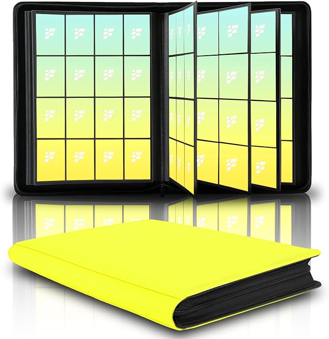 1000+ Pockets Trading Card Binder, 16 Pockets Trading Card Binder Ringless Side Loading Trading Card Album Folder for TCG,MTG,Sports Cards(Yellow-1)