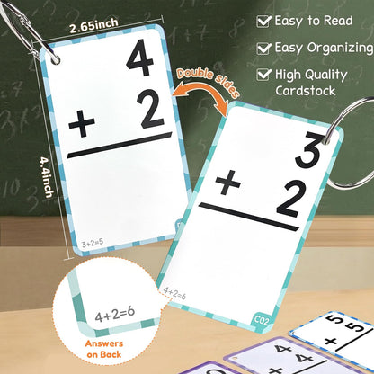 JoyCat Addition and Subtraction Flash Cards with Pop Math Board, 144 Math Flashcards for Kids Ages 4-8, Homeschool Kindergarten 1st 2nd Grade Math Manipulatives with Workbook, Markers, Rings & Bag