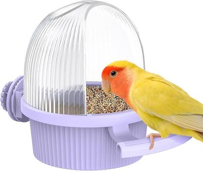 Pawfly No Mess Bird Feeder with Water Dispenser, Food and Water Bowl for Parakeet, Parrot, Cockatiel, Budgie and Lovebird, 4" D x 5.5" H Bird Cage Feeder