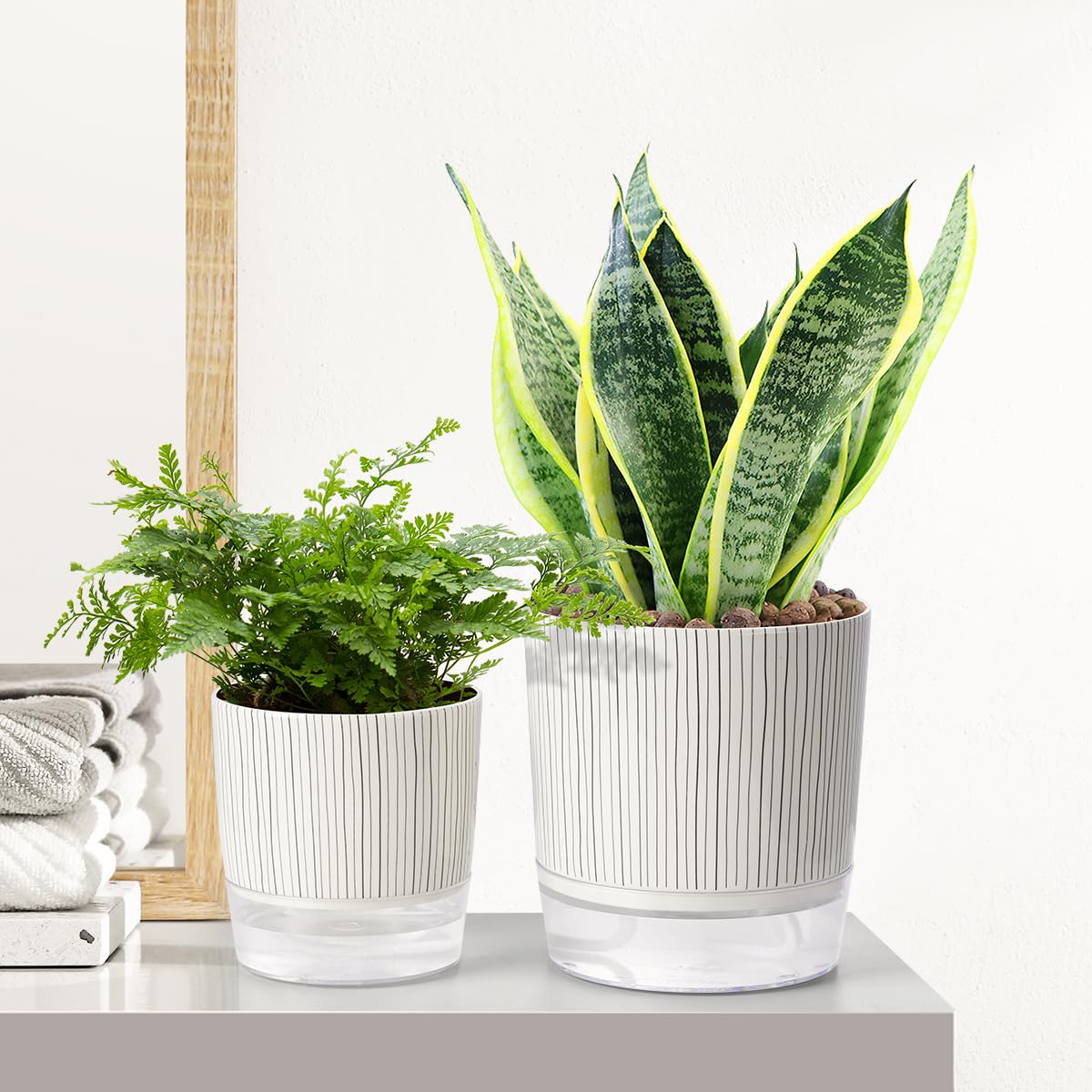 Etvski Self Watering Pots for Indoor Plants, 5 & 4 Inch Stylish Flower Pots, Set of 4 Modern Planters with Self-Watering Feature (Mixed Colors)