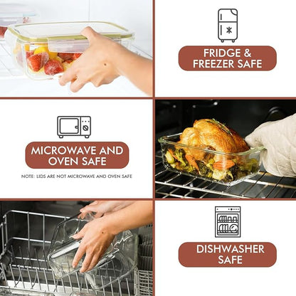 Razab 35 Pc Set Glass Food Storage Containers with Lids - Meal Prep Airtight Bento Boxes BPA-Free 100% Leak Proof (15 lids,15 glass & 5 Plastic Sauce/Dip Containers)