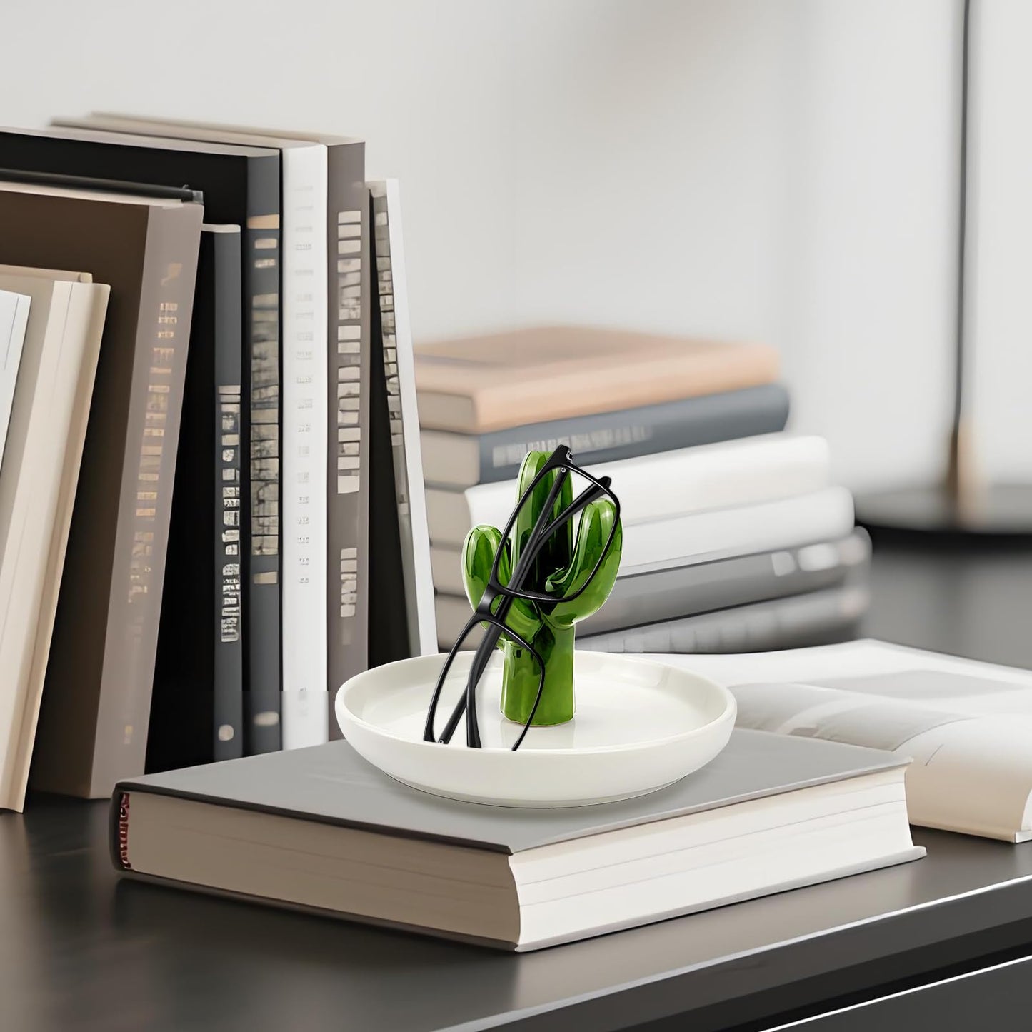 Seuqhck Ceramic Ring Holder Dish Set of 2 - Cactus & Aloe Jewelry Organizer Tray for Rings, Earrings, Necklaces, Decorative Succulent Trinket Dish for Home Decor, Wedding, Birthday Gifts for Women