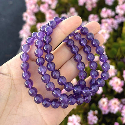 Adabele Real Natural Grade A Purple Amethyst Bracelet 7.5 inch Stretch Gemstone Beaded Bracelet Chakra Healing Crystal Stone Jewelry Women Mom Gift (Unisex) GB8-B7