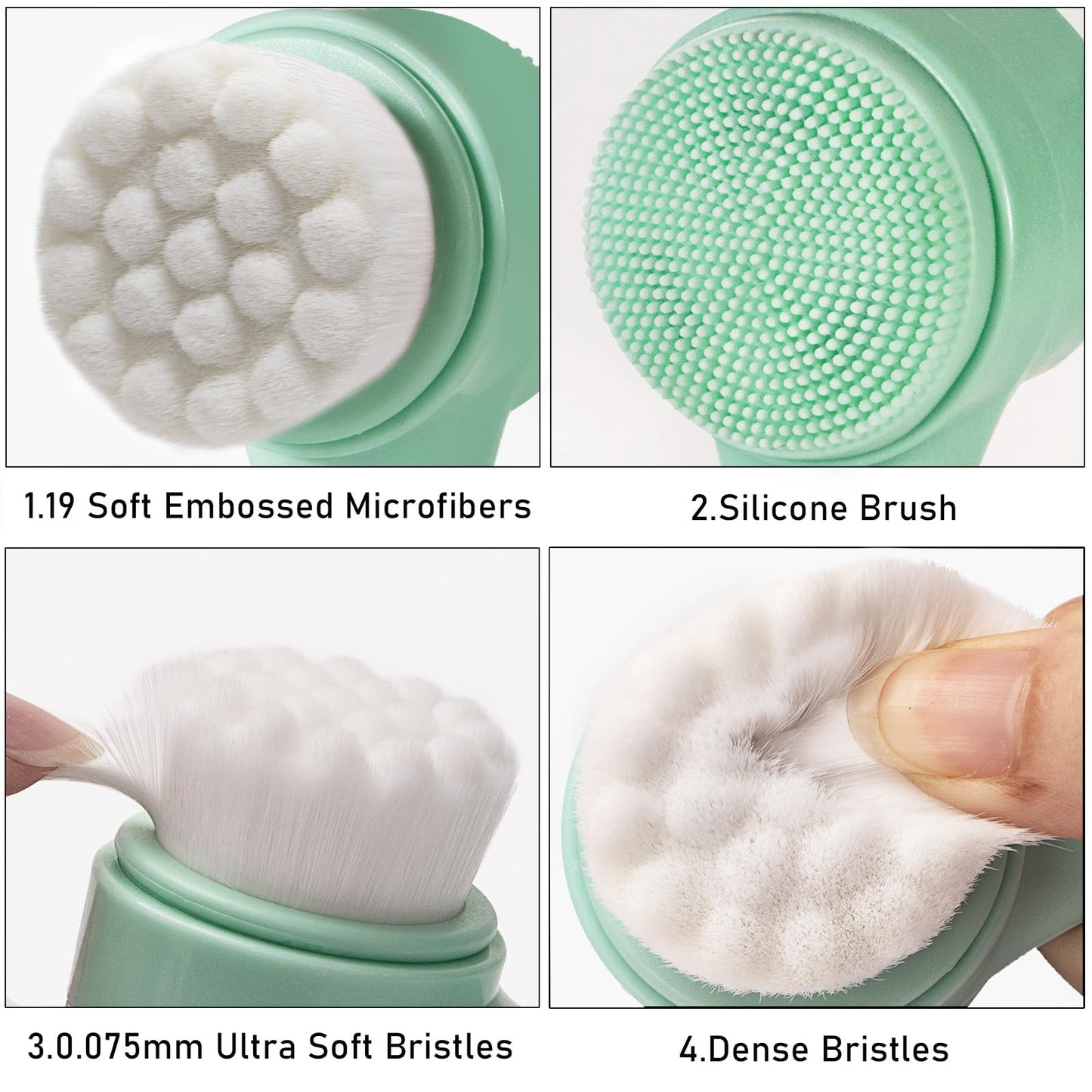 Face Brush 2 in 1, Facial Cleansing Exfoliating Scrubber Brush, Silicone Double Side Manual Face Wash Scrub Brush with Soft Bamboo Charcoal Fiber for Deep Pore Cleansing, Massaging, Skin Care