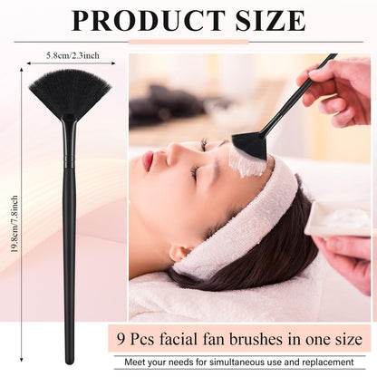9 Pieces Facial Fan Mask Brushes, Soft Facial Applicator Brushes Tools for Peel Glycolic Makeup for Mud Cream(Champagne)
