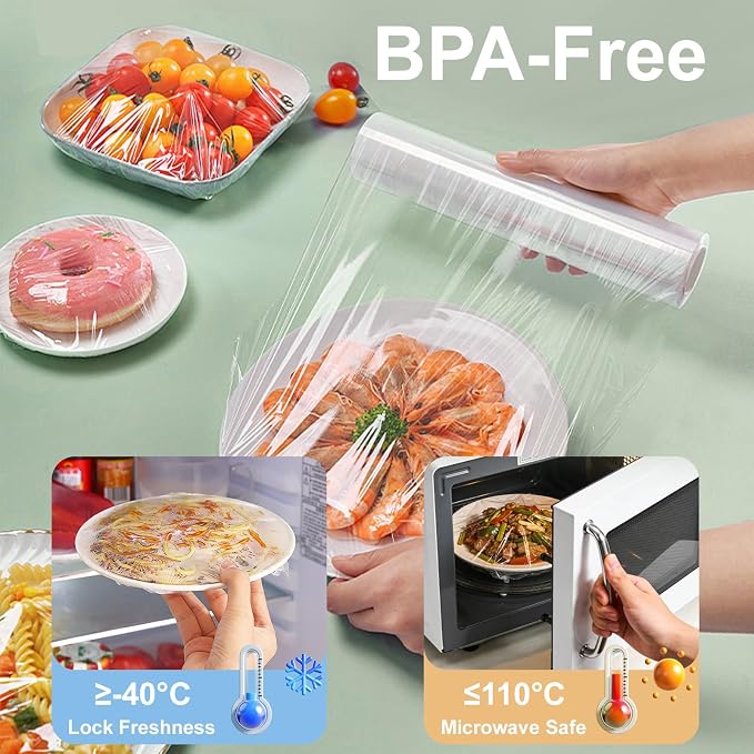 Plastic Food Wrap Single pack Kitchen Cling Wrap BPA-Free Clear Cling Film for Home and Commercial Use Food Service 30cm×150Meters