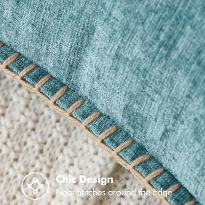 MIULEE Pack of 2 Lumbar Summer Throw Pillow Covers 12x20 Inch Aqua Blue Farmhouse Decorative Pillow Covers with Stitched Edge Soft Chenille Solid Dyed Pillow Covers for Couch Sofa Bed Living Room