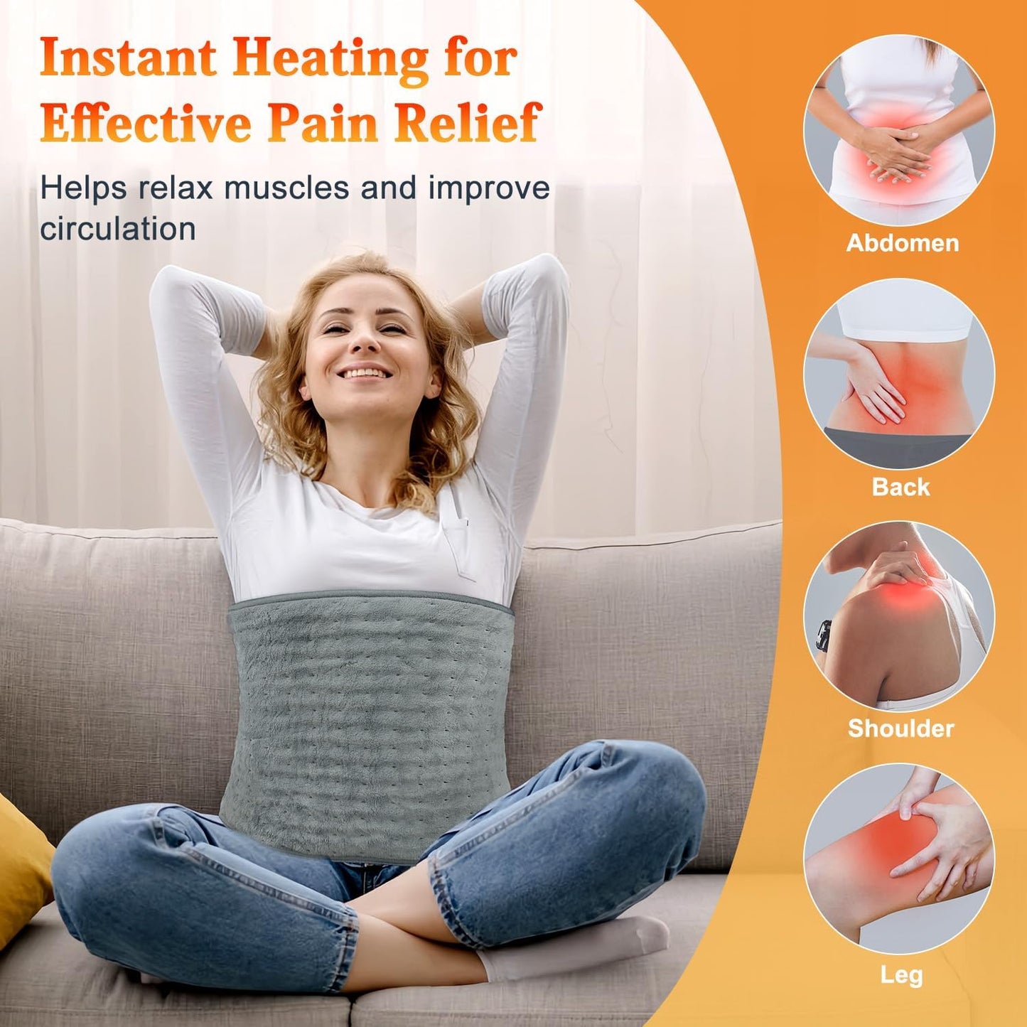 MELCAM Heating Pad for Back Pain Relief, 12"x24"+20" Large Electric Heating Pad for Period Cramps with Belt, 6 Heats Levels & 4 Timers, Auto Shut Off, Machine Washable, Gifts for Women Men Mom Dad