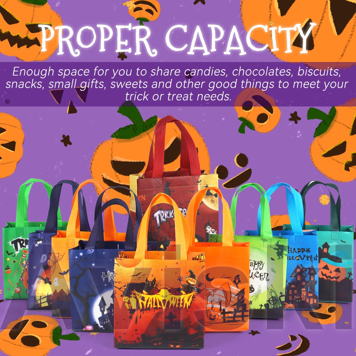 Aviski 20PCS Halloween Trick or Treat Totes, Small Multifunctional Non-Woven Halloween Bags for Gifts Wrapping, Party Supplies