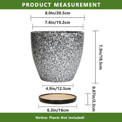 EPFamily Ceraimc Plant Pot - 8 Inch Planter with Drainage and Saucer, Modern Round Planter, Flower Pot for Indoor Outdoor Plants, Home Room Garden Apartment Decor, Gifts for Plant Lovers, White-Black