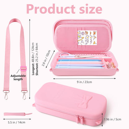 YAYAYOUNG Silicone Pink Bow Pencil Case with Hand strap & Shoulder Strap, Large Capacity Zipper Pen Pouch Organizer, Cute School Supplies for Teens Girls & Women