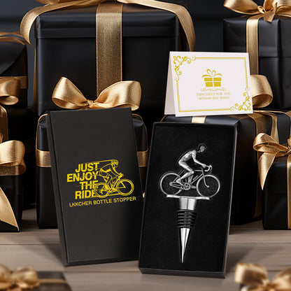LKKCHER Cycling Wine Stopper, Bicycle Wine Gifts Father Day Gifts Christmas Gifts Birthday Gifts for Men Cyclist, Bottle Stoppers for Wine Champagne, Dark Silver with Gift Box