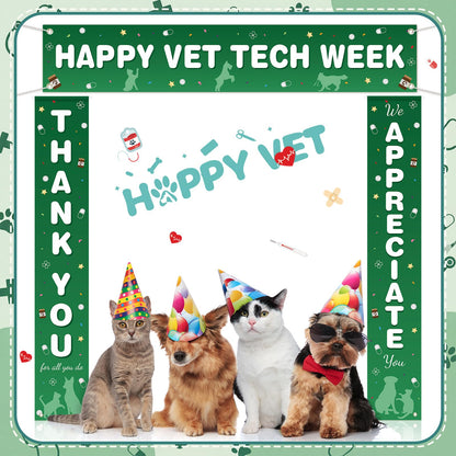 Fanfanwin 3 Pcs Happy Vet Tech Week Banner We Appreciate Thank You Veterinary Technician Week Decorations Green White Vet Hospital Staff Party Supplies for Hard Work Nurse Enthusiast