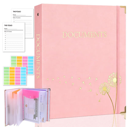 XKDOUS Aesthetic Document Organizer 3 Ring Emergency Binder Linen Folio Folders with 9 Pockets Expanding File Storage Holder for Important Papers, Letters, Passports, Photos