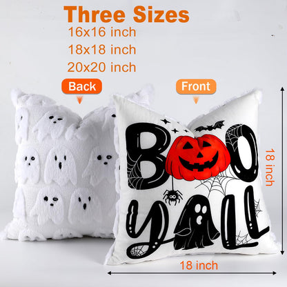 TOYPOPOR Halloween Decorations, 2 Packs Double Sided Ghost Pillow Covers, Soft Faux Fur Throw Pillow Cases, Indoor Outdoor Couch Cushion Case for Fall Autumn Bedroom Living Room Home Decor 18''x18''