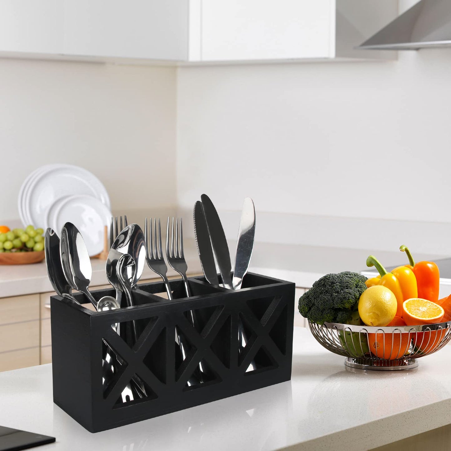 Ayiaren Wooden Silverware Holder Flatware Utensil Caddy Cutlery Holder for Party Wood Silverware Organizer Caddy Storage for Kitchen Countertop Table Knife Fork Spoon Organizer Small Utensil Holders