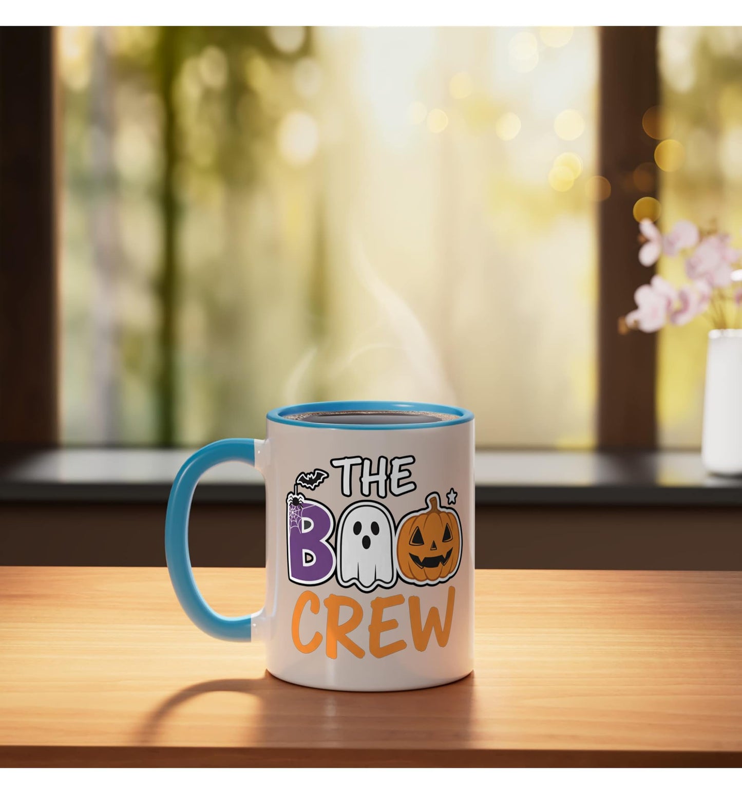 Halloween Boo Crew Family Matching, Cute Ghost & Pumpkin 'B Ceramic Mug, Blue/White