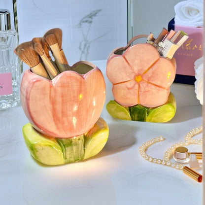 lyvantha Pink Pencil Holder,Ceramic Tulip Pen Holder, Multi-Purpose Makeup Brush, Aesthetic Office Vanity Kitchen Desktop Decor,Perfect Birthday Christmas Gift for Women Girls