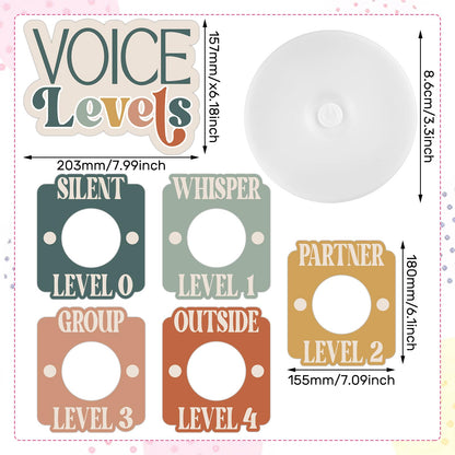 Honoson Voice Level Chart for Classroom with 5 Pack Magnetic Puck Lights Noise Level Chart Teacher Educational Management Supplies for Elementary School Preschool Music Class(Soft,Vibrant)