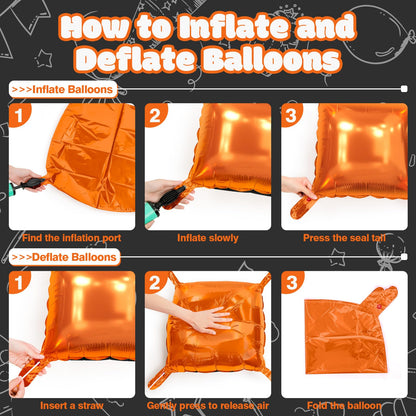 NISOCY 25PCS Halloween Black Orange Square Foil Balloons Wall Backdrop Double Sided Black Orange Balloons Arch Kit for Birthday Graduation Baby Shower Anniversary Party Decorations