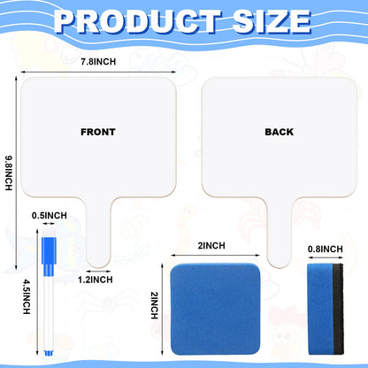 Harloon 72 Pieces Dry Erase Answer Paddle Set 7.8 x 9.8 Handheld 24 Wooden Answer Board Dry Erase Paddles with 24 Markers 24 Magnetic Erasers for Students Teaching Supplies(No Spectrum)