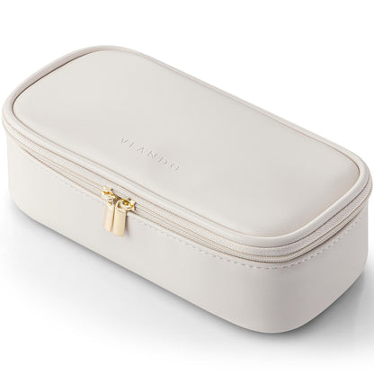 Vlando Travel Makeup Bag,Small Makeup Pouch Cosmetic Bag for Women Makeup Organizer Bag Gifts for Women Girlfriend Teacher Mom Brithday Gifts-White
