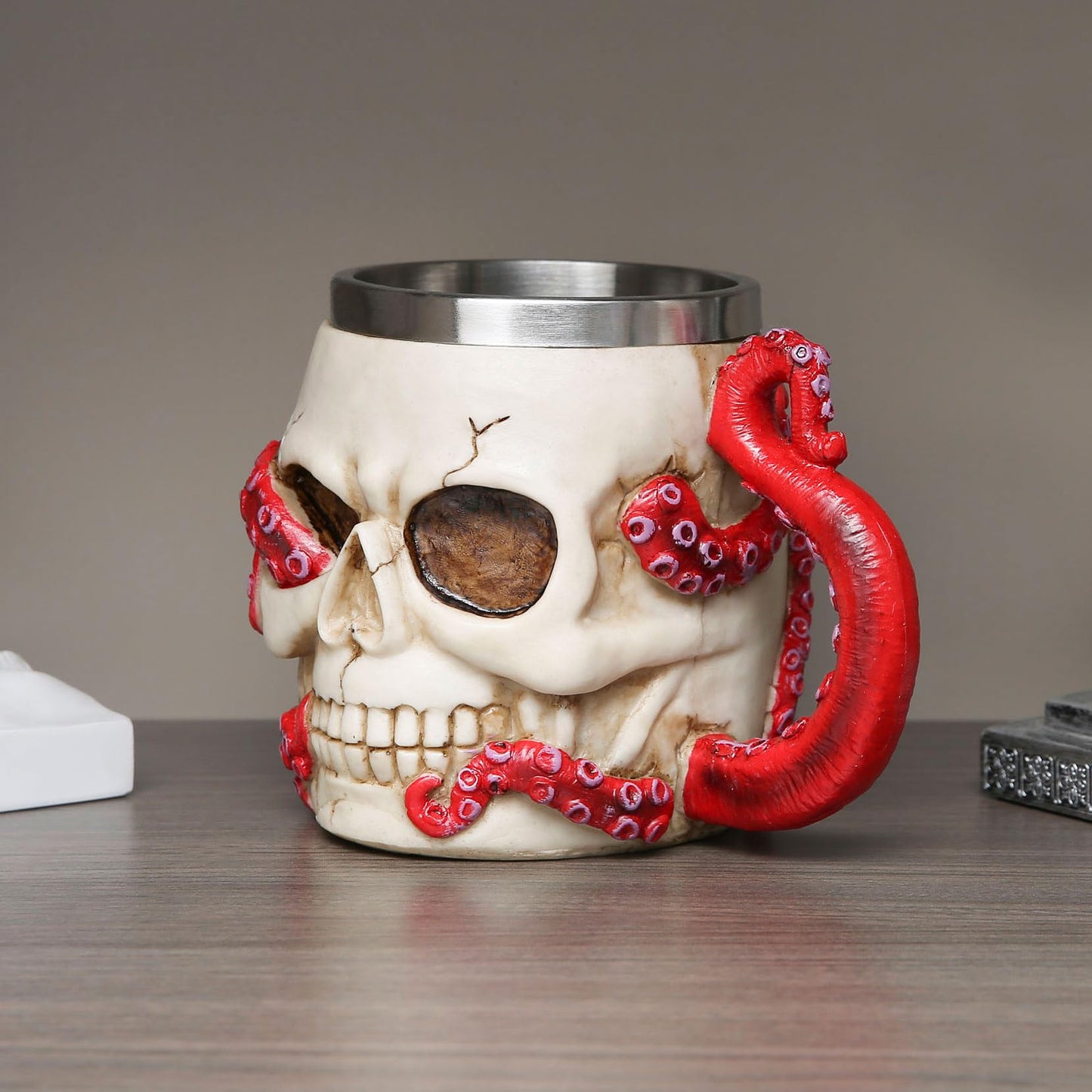 Skull Octopus Tentacle Beer Mug for Men Women Stainless Steel Resin Cthulhu Gothic Mug, Suitable for Halloween, Horror Lovers and Dark Decoration
