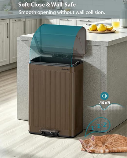 Lovewind Kitchen Trash Can, 18.5 Gallon / 70L Large Kitchen Garbage Can with Soft Close Lid – Pet Resistant, Removable Inner Bucket, Stainless Steel Trash Bin Perfect for Big Families, Brown