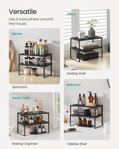 SONGMICS Spice Racks, Set of 2 Metal Cabinet Shelf Organizers, Countertop Organizers, Shelf Risers, Stackable, Expandable, Silver UKCS01SV