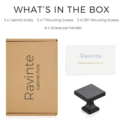Ravinte Cabinet Knobs Matte Black Square Knobs for Cabinets and Drawers Cabinet Hardware Kitchen Cabinet Knobs 5 Pack