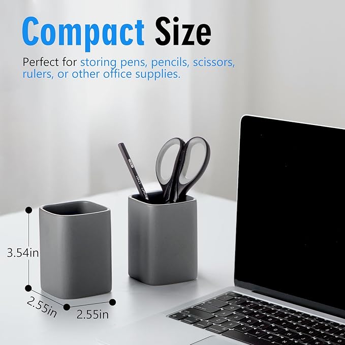 Pen Holder, 2 Pack Pencil Holder for Desk,Ceramic Pencil Cup Desk Organizer, Makeup Brush Holder Cute, Stationery Accessories for Office, School, Home (Matte gray)