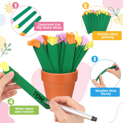 Chunful 72 Flip Name Sticks with Storage Pot Talking Flip Name Stick Counting for Classroom Back to School Management Teacher Essential Student Grouping Tally Educational and Learning Supply(Fresh)