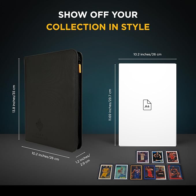 Card Guardian - 9 Pocket Premium Black Card Binder with Zipper for 360 Cards - Trading card binder with Side Loading Pockets for Trading Card Games -TCG Binder (Black)