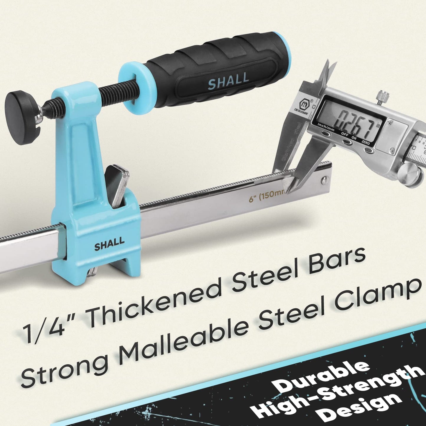 SHALL 6-Inch Steel Bar Clamps Set, 4-pack Medium-Duty Quick-Release F Clamps, 600 Lbs Load Limit for Woodworking, Metal working, DIY and Crafts