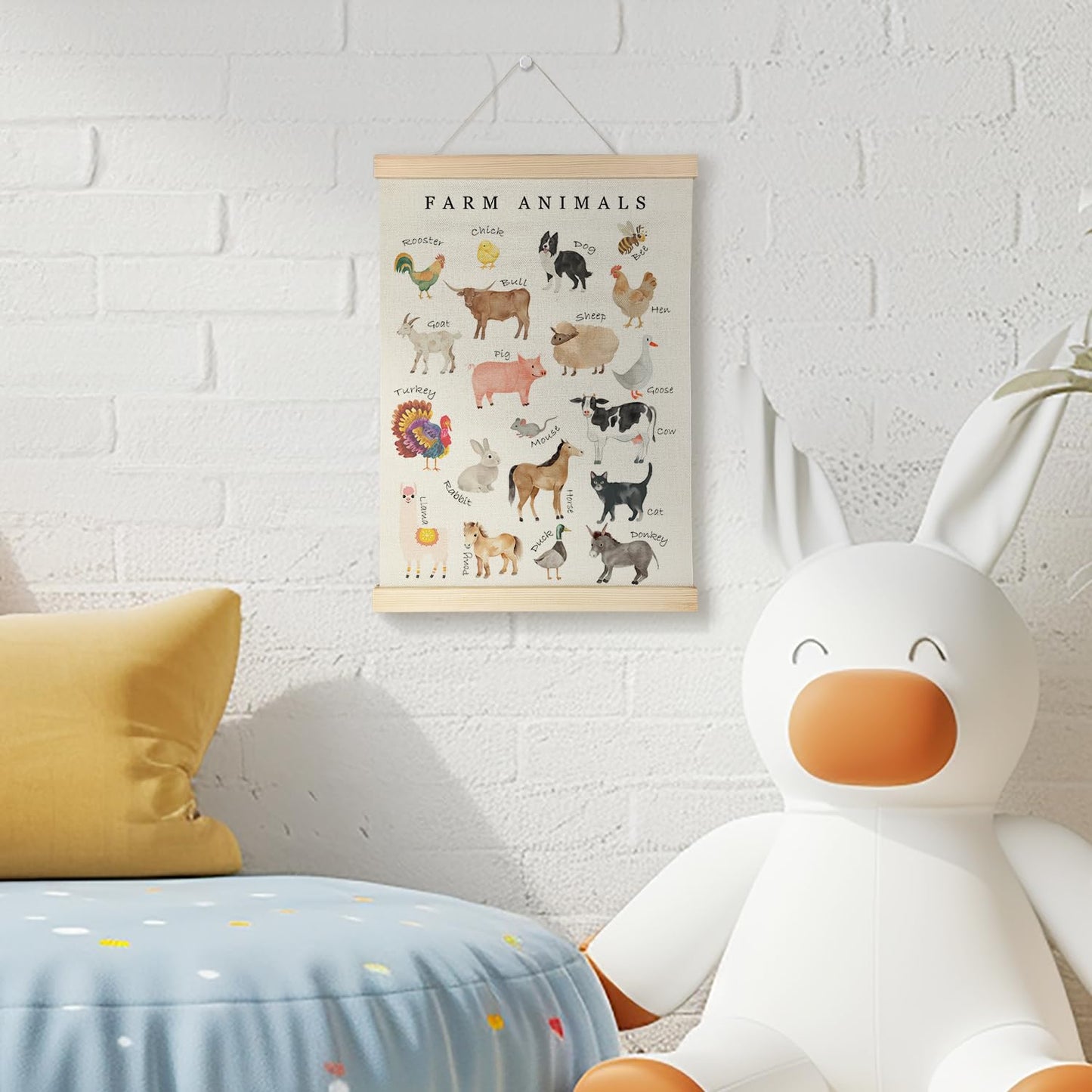 Nrleey Farm Animals Wall Art - Farm Animal Nursery Educational Poster Hanger Frame, Farm Nursery Decor, 12x16 Inches