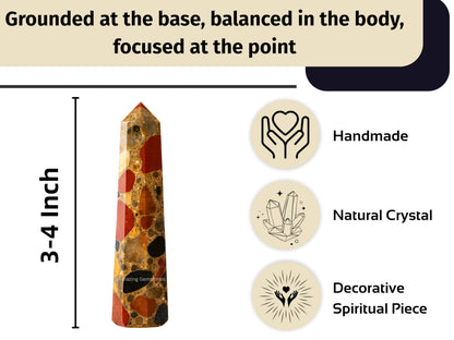 Amazing Gemstone Spotted Jasper Crystal Towers - Natural Healing Crystal Point Obelisk for Reiki Healing and Crystal Grid (3" to 4" INCH)