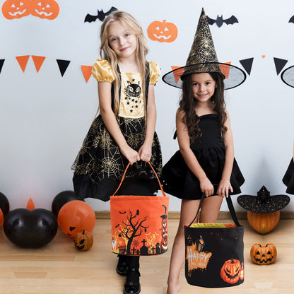 Cnorialy 2PCS Halloween Candy Bucket with LED Light Halloween Basket Trick or Treat Bags Reusable Tote Bag Pumpkin Candy Gift Baskets for Adults Party Supplies Favors
