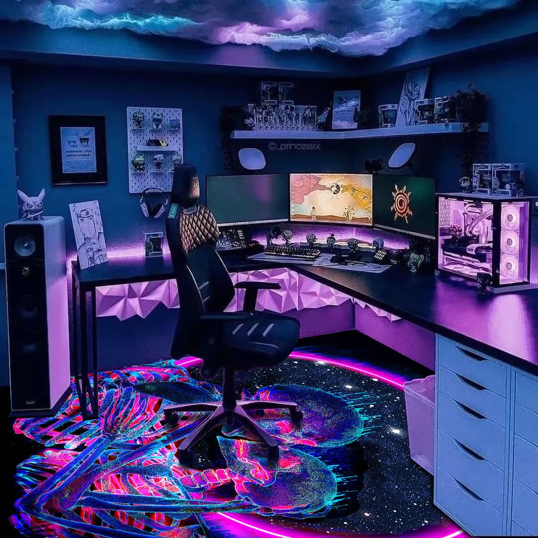 EISKBC Blacklight Kiss Skull Area Rug, Neon UV Reactive Couple Skeleton Throw Rug, Romantic Fluorescent Luminous Floor Mat Carpet, Glow in The Dark Decor for Bedroom Lover Gift 70x47inch