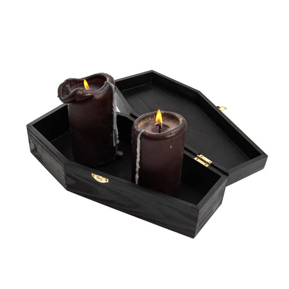 Creative Hobbies 12" Black Painted Wooden Coffin Box – Hinged Halloween Casket for Décor, Party Favors, Goth Display, Doll or Pet Memorial