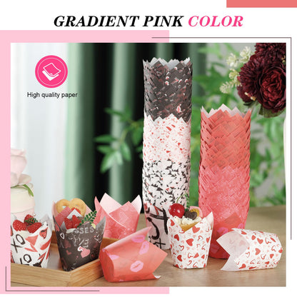 Havawish 500 Counts Valentines Day Tulip Cupcake Liners Love Baking Liners in Standard Size Heart Grease Proof Cupcake Wrappers Muffin Liner Holders for Baking Cups Wrapper for Party