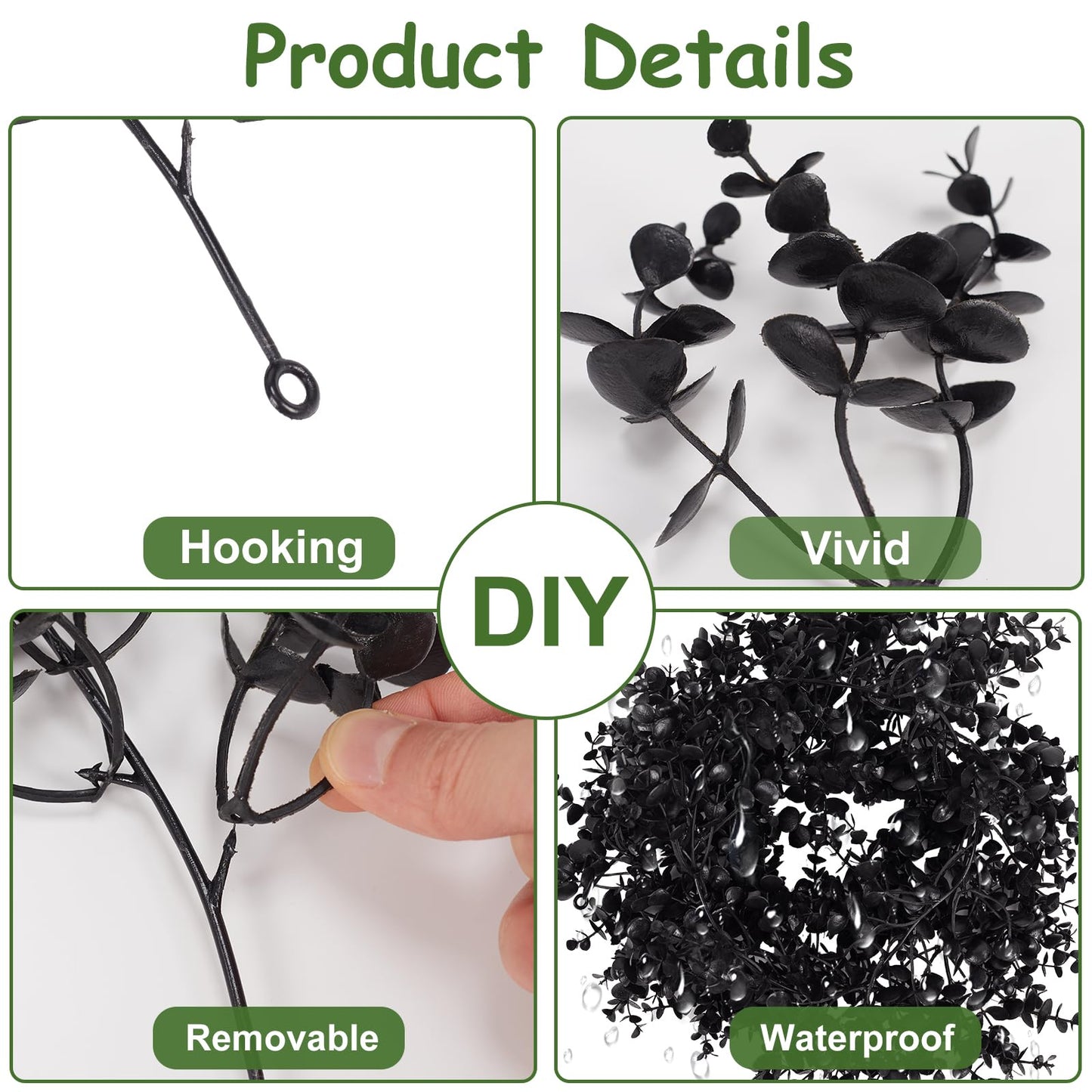 ZeKonan Black Artificial Flowers Eucalyptus Garlands Halloween Garland Black Leaf Garland with Flowers Fake Floral Greenery for Halloween Party Decor Home Backdrop Wall Fall Decor