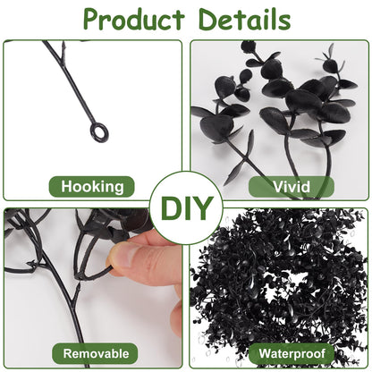 ZeKonan Black Artificial Flowers Eucalyptus Garlands Halloween Garland Black Leaf Garland with Flowers Fake Floral Greenery for Halloween Party Decor Home Backdrop Wall Fall Decor