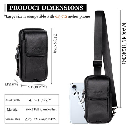 Ariscobull - Small Crossbody Bag for Men Women - Genuine Leather Mini Sling Bag with Charging Port - Travel Hiking Phone Daypack Cross Body Shoulder Bags (Black)
