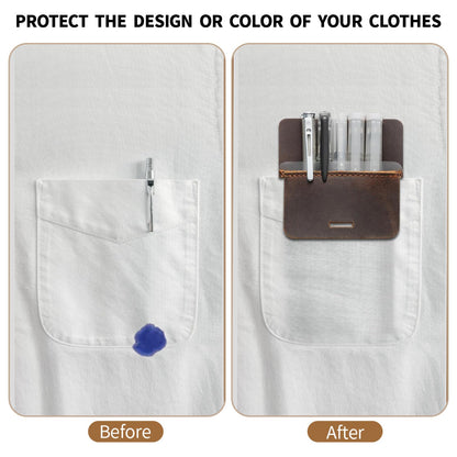Ringsun Pocket Protector for Men, Full Grain Leather Pen Protect Holder for Heavy Duty Shirts, Lab Coats, Holds Pens, Pointers, Cards, Hold 8 Pens, Pocket Protectors for Pens and Pencils
