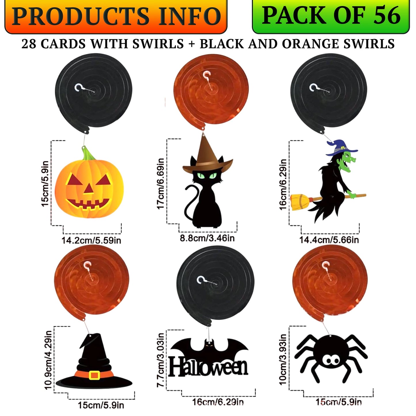 56 Pieces, Halloween Swirls for Hanging Halloween Decorations - No DIY | Ghost Pumpkin Witches Swirls, Scary Ceiling Streamers, Scary Party Decorations, Haunted House Decor, Classroom, Office Décor