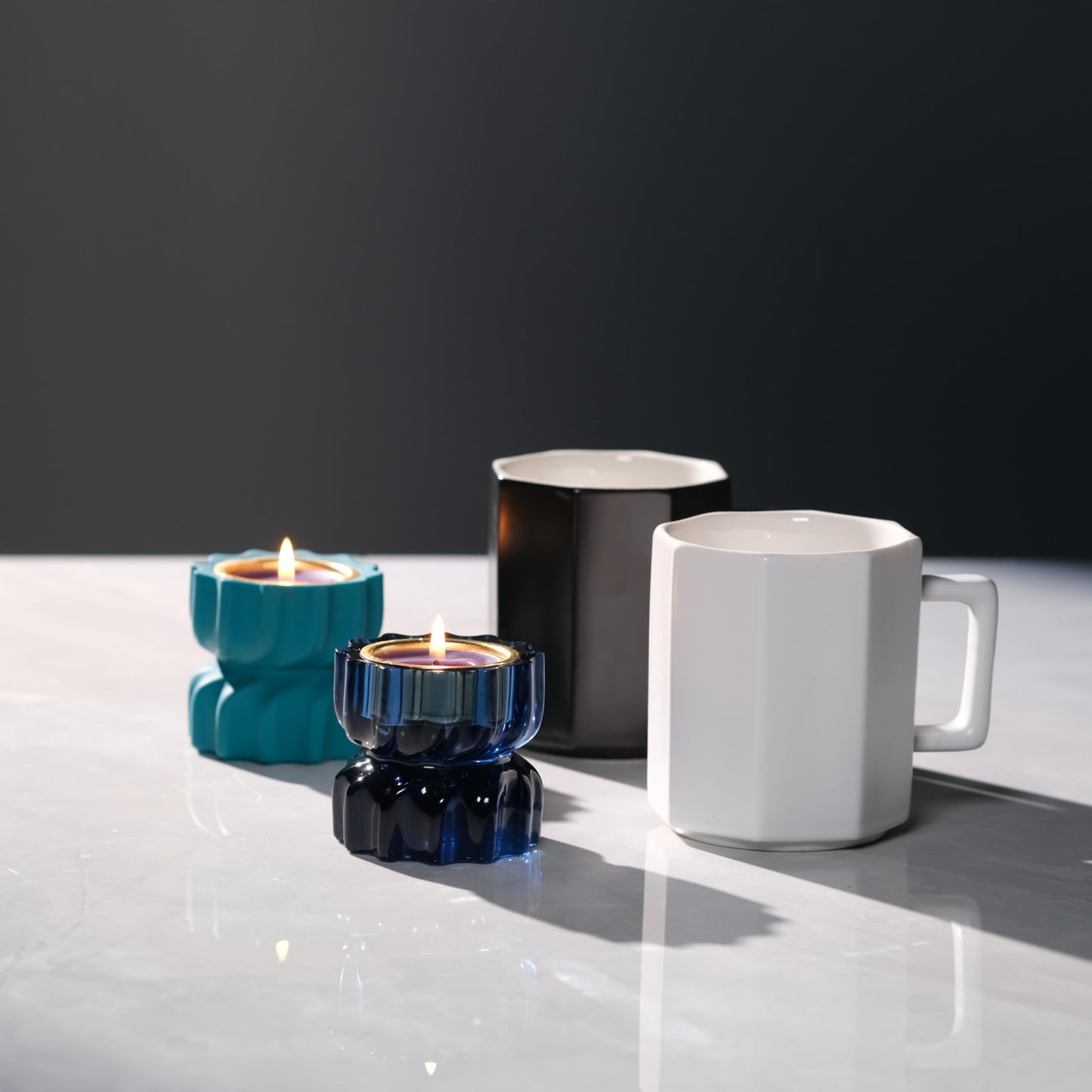 ICNBUYS Twizzle Twist Tealight Holder, Decorative Tealight Candle Holder for Table Display, Unique Home Décor, Housewarming Gift, Spiral Sculpture Diwali Tea Light Stand Black Blue Resin Set of 2