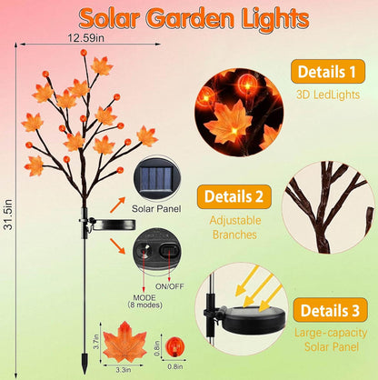 2 Pack 40LED Solar Outdoor Maple Leaf Lights for Fall Decor-3D Maple Pumpkin Thanksgiving Lights with 2 Modes | Waterproof Solar Garden Lights for Yard, Pathway, Halloween, Christmas Decorations