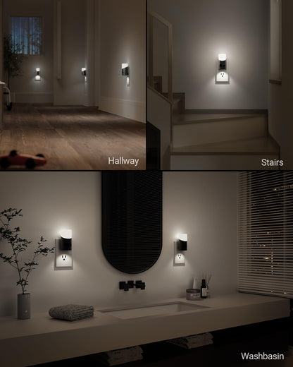 Lyridz LED Night Lights Plug into Wall with Motion Sensor, 1-150LM Dimmable Plug-in Nightlight Indoor for Bedroom, Bathroom, Hallway, Stairs, Pet House, Toilet, 2 Pack